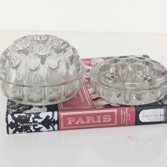 Vintage Glass Domed Floral Frog Flower Arrangements 19 and 13 Hole - Set of 2 - Picture 1 of 3